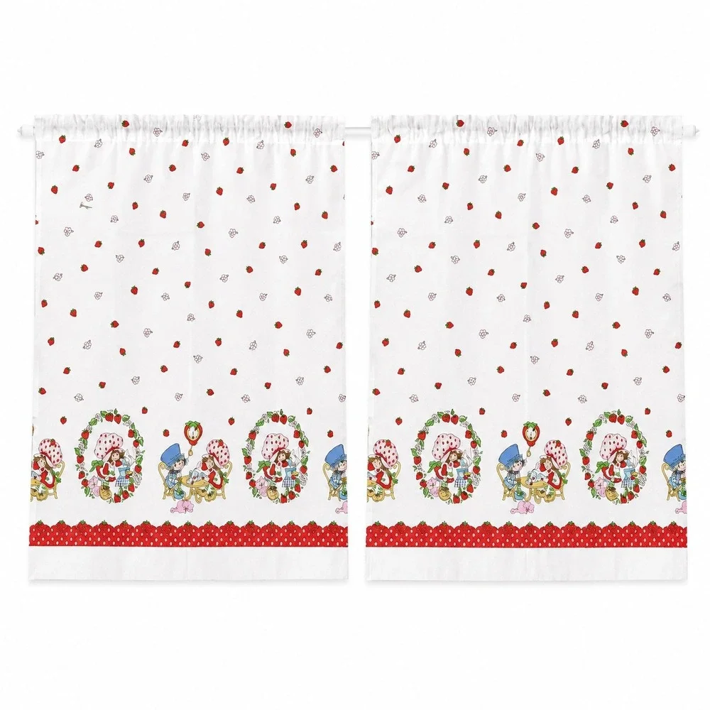 Vintage 70s Strawberry Shortcake Curtains 4 Panels Retro Nursery Decor 24x36